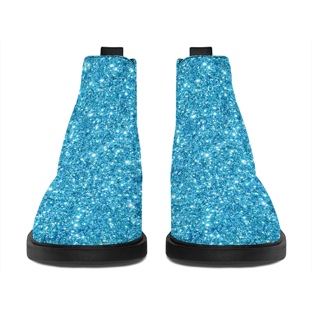 Ocean Blue (NOT Real) Glitter Print Flat Ankle Boots