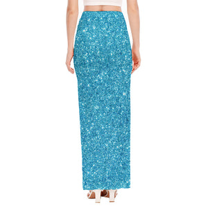 Ocean Blue (NOT Real) Glitter Print High Slit Maxi Skirt