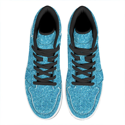 Ocean Blue (NOT Real) Glitter Print High Top Leather Sneakers