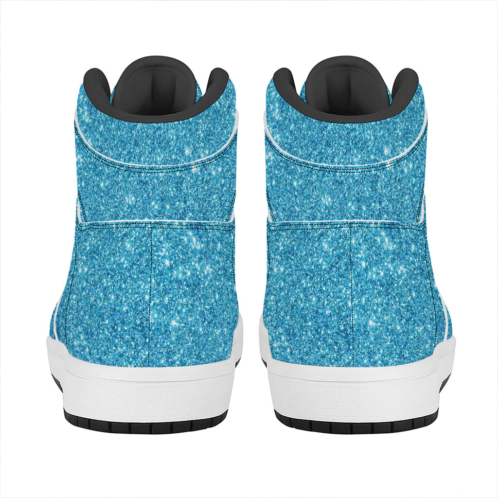 Ocean Blue (NOT Real) Glitter Print High Top Leather Sneakers
