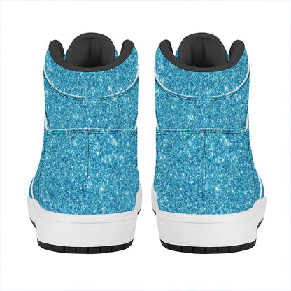 Ocean Blue (NOT Real) Glitter Print High Top Leather Sneakers