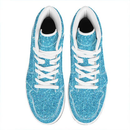 Ocean Blue (NOT Real) Glitter Print High Top Leather Sneakers