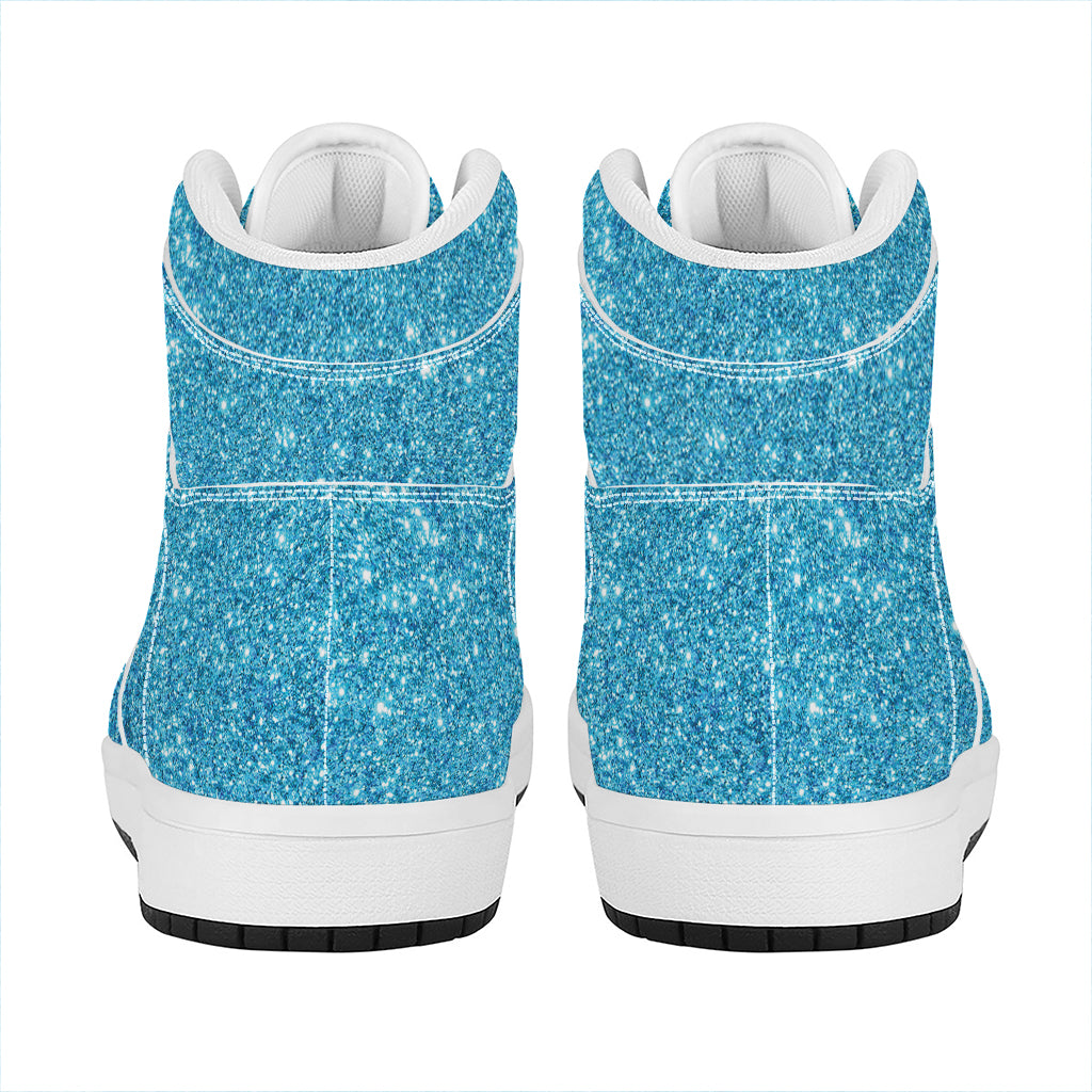 Ocean Blue (NOT Real) Glitter Print High Top Leather Sneakers