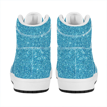 Ocean Blue (NOT Real) Glitter Print High Top Leather Sneakers