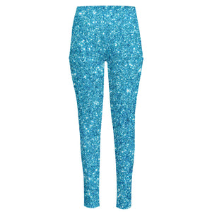 Ocean Blue (NOT Real) Glitter Print High-Waisted Pocket Leggings