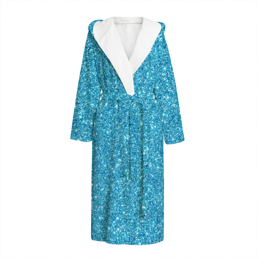 Ocean Blue (NOT Real) Glitter Print Hooded Bathrobe