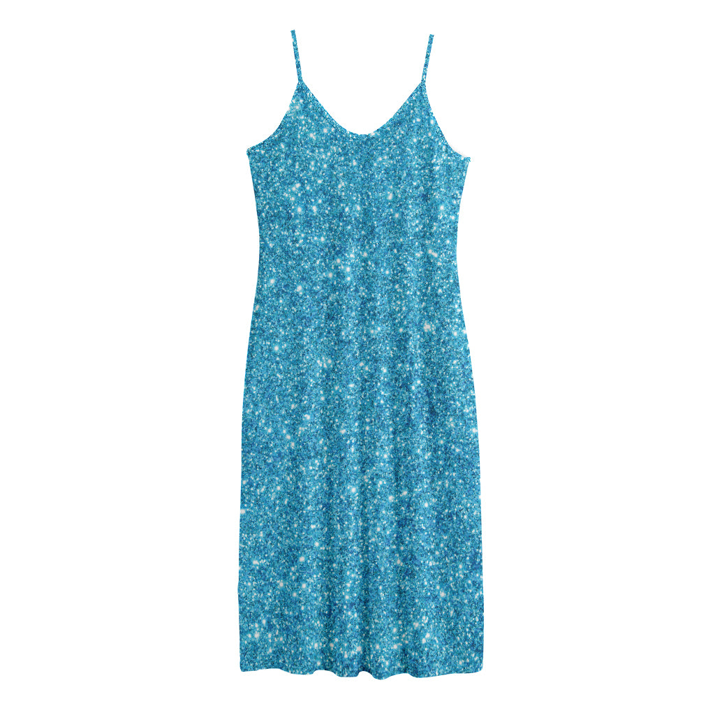 Ocean Blue (NOT Real) Glitter Print Jersey Midi Cami Dress