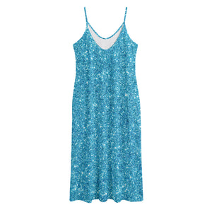 Ocean Blue (NOT Real) Glitter Print Jersey Midi Cami Dress