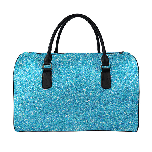 Ocean Blue (NOT Real) Glitter Print Leather Duffle Bag