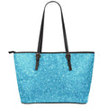 Ocean Blue (NOT Real) Glitter Print Leather Tote Bag With Zipper