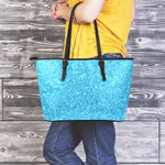 Ocean Blue (NOT Real) Glitter Print Leather Tote Bag