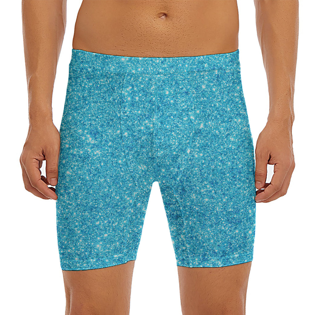 Ocean Blue (NOT Real) Glitter Print Men's Long Boxer Briefs