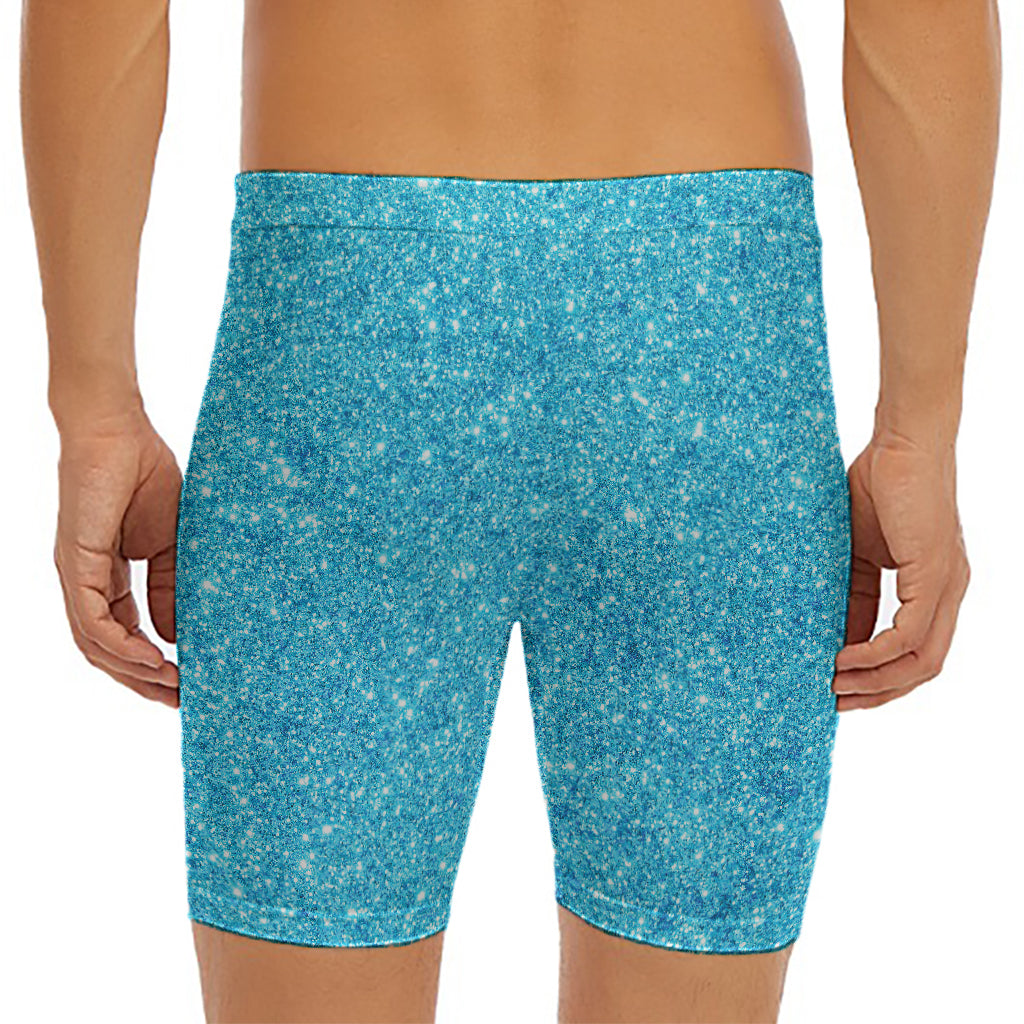 Ocean Blue (NOT Real) Glitter Print Men's Long Boxer Briefs