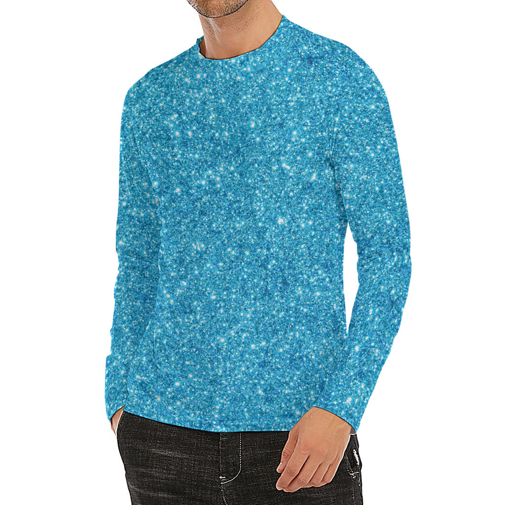 Ocean Blue (NOT Real) Glitter Print Men's Long Sleeve Rash Guard