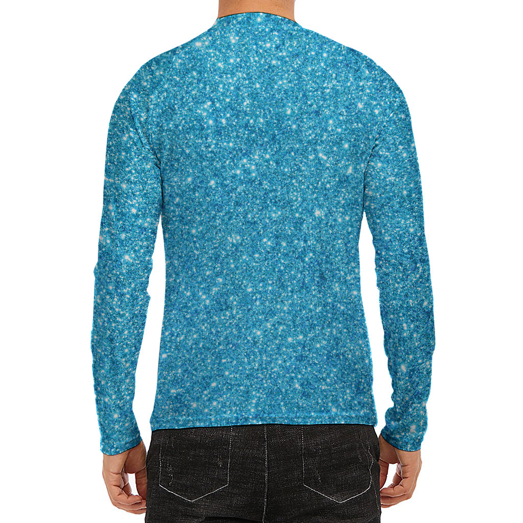 Ocean Blue (NOT Real) Glitter Print Men's Long Sleeve Rash Guard
