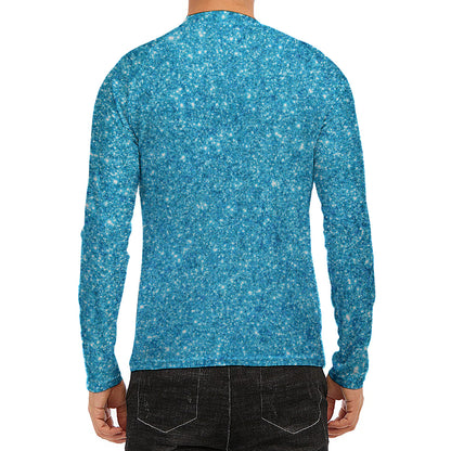 Ocean Blue (NOT Real) Glitter Print Men's Long Sleeve Rash Guard