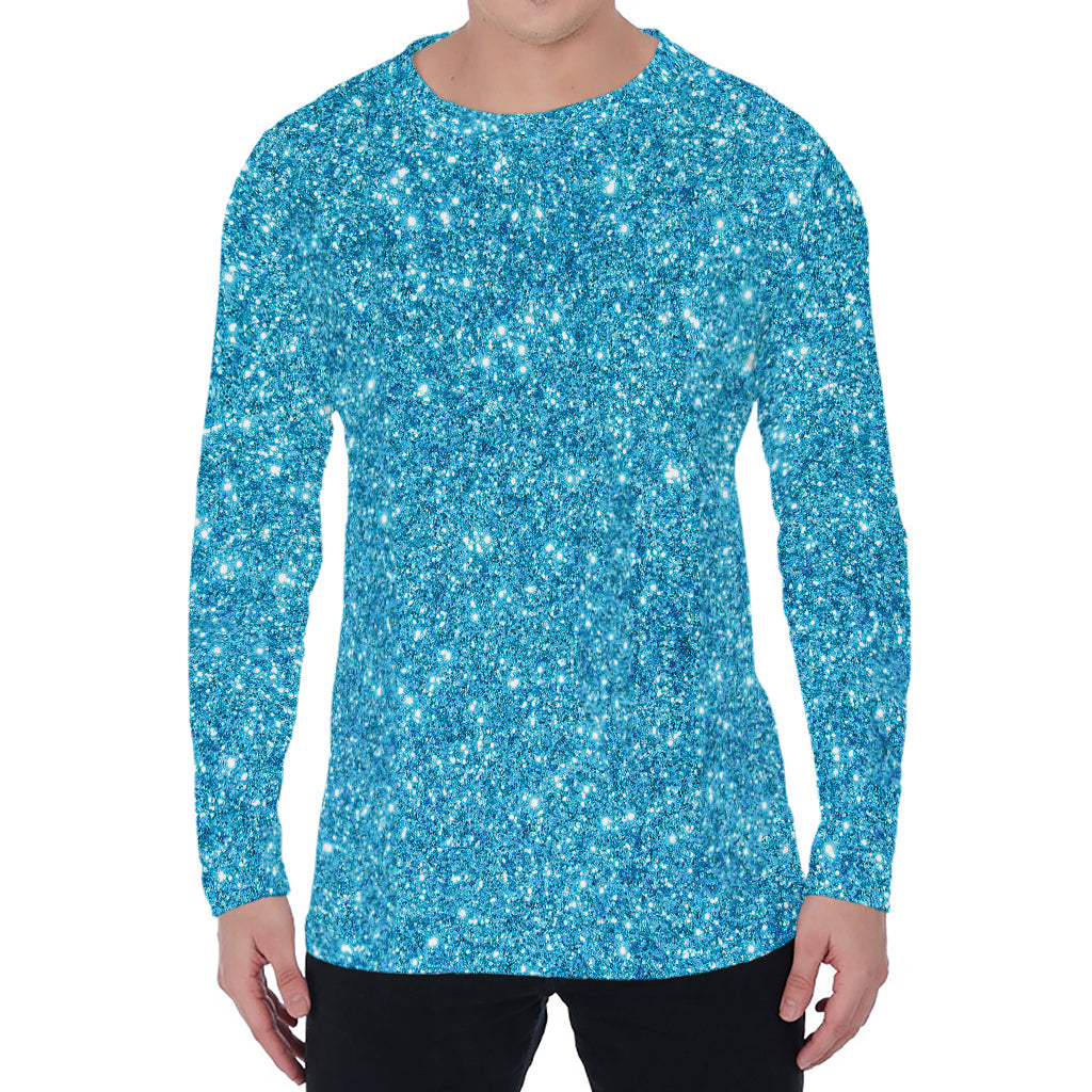 Ocean Blue (NOT Real) Glitter Print Men's Long Sleeve T-Shirt