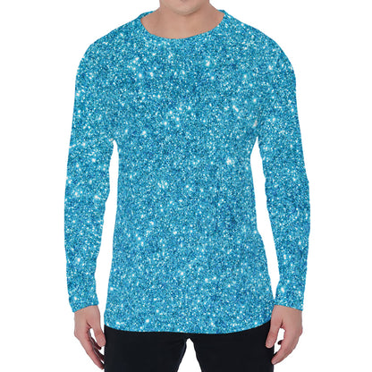 Ocean Blue (NOT Real) Glitter Print Men's Long Sleeve T-Shirt