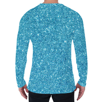 Ocean Blue (NOT Real) Glitter Print Men's Long Sleeve T-Shirt