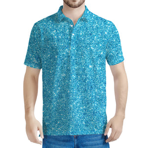 Ocean Blue (NOT Real) Glitter Print Men's Polo Shirt