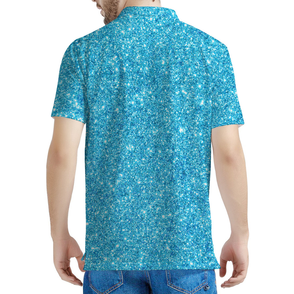 Ocean Blue (NOT Real) Glitter Print Men's Polo Shirt