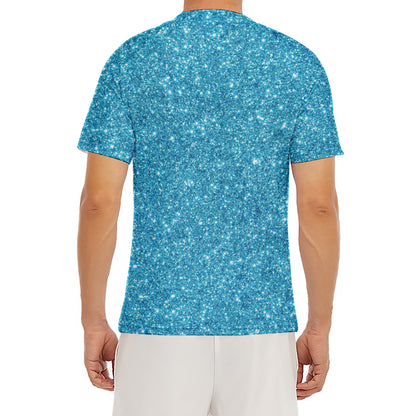 Ocean Blue (NOT Real) Glitter Print Men's Short Sleeve Rash Guard