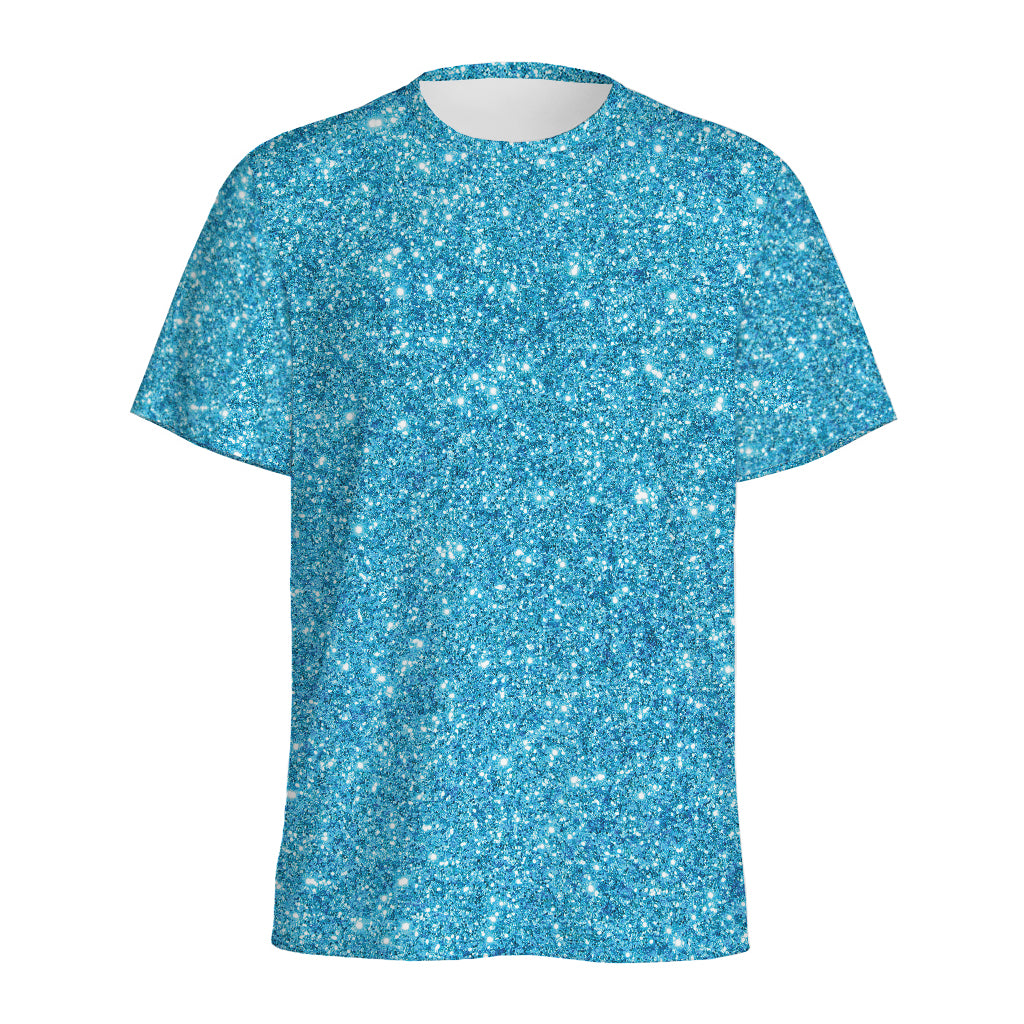 Ocean Blue (NOT Real) Glitter Print Men's Sports T-Shirt