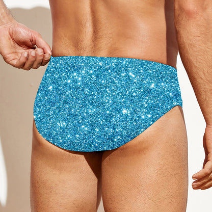 Ocean Blue (NOT Real) Glitter Print Men's Swim Briefs