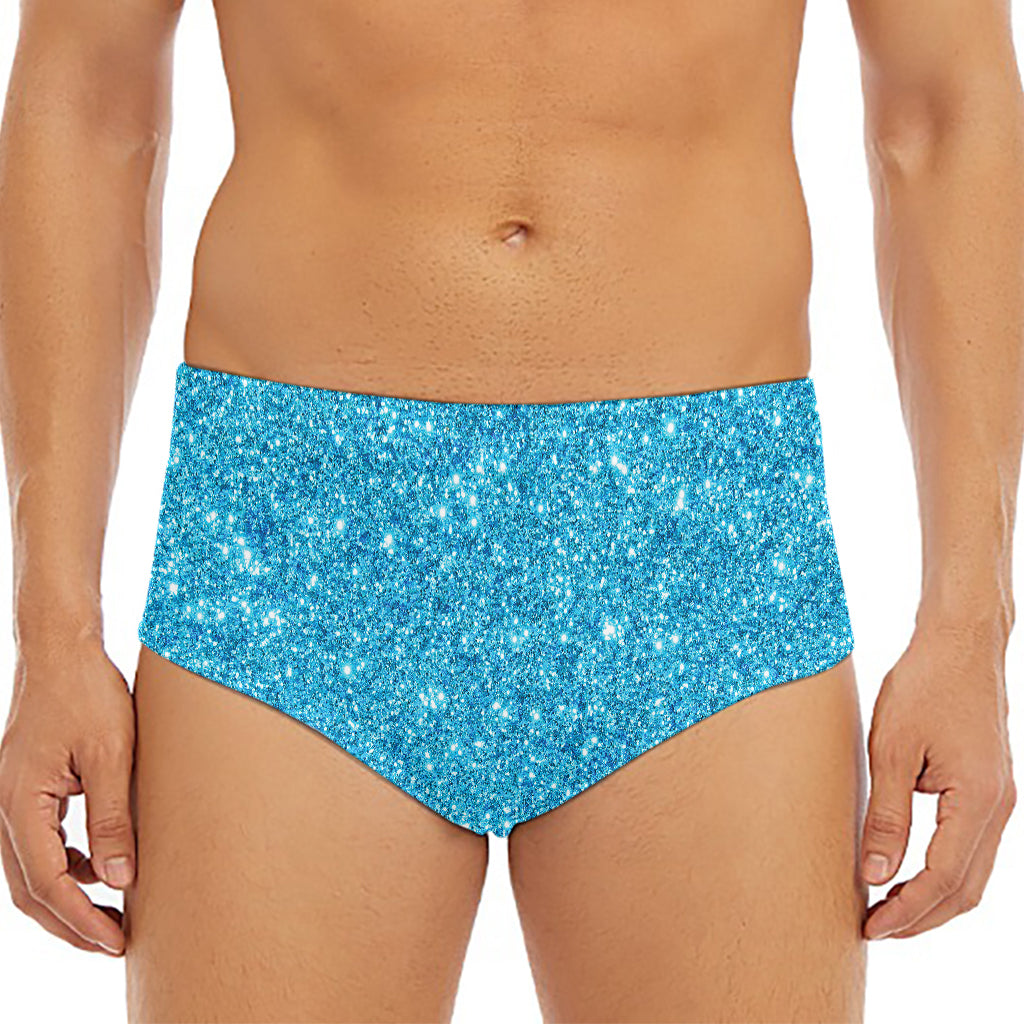 Ocean Blue (NOT Real) Glitter Print Men's Triangle Swim Briefs