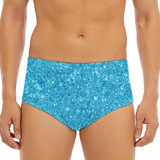 Ocean Blue (NOT Real) Glitter Print Men's Triangle Swim Briefs