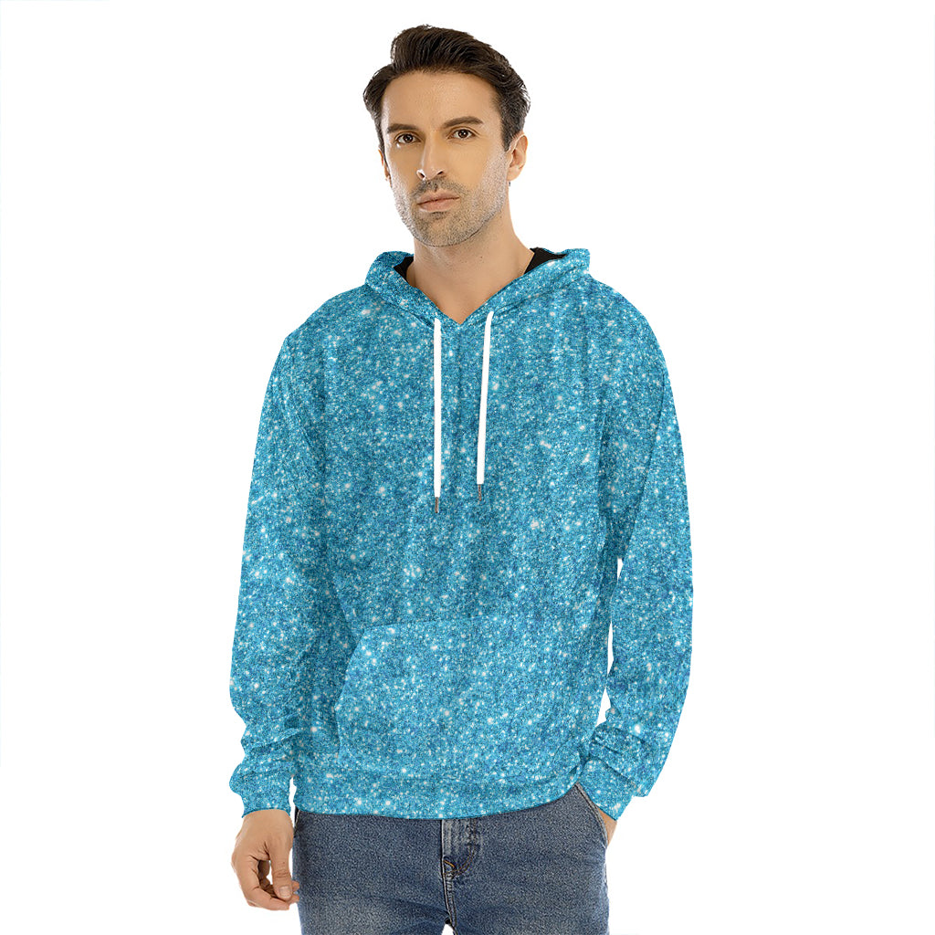 Ocean Blue (NOT Real) Glitter Print Men's Velvet Pullover Hoodie