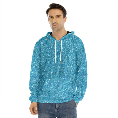 Ocean Blue (NOT Real) Glitter Print Men's Velvet Pullover Hoodie
