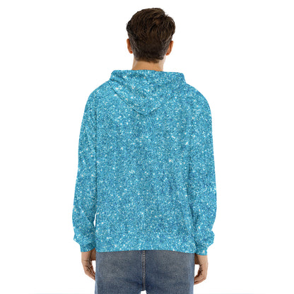 Ocean Blue (NOT Real) Glitter Print Men's Velvet Pullover Hoodie