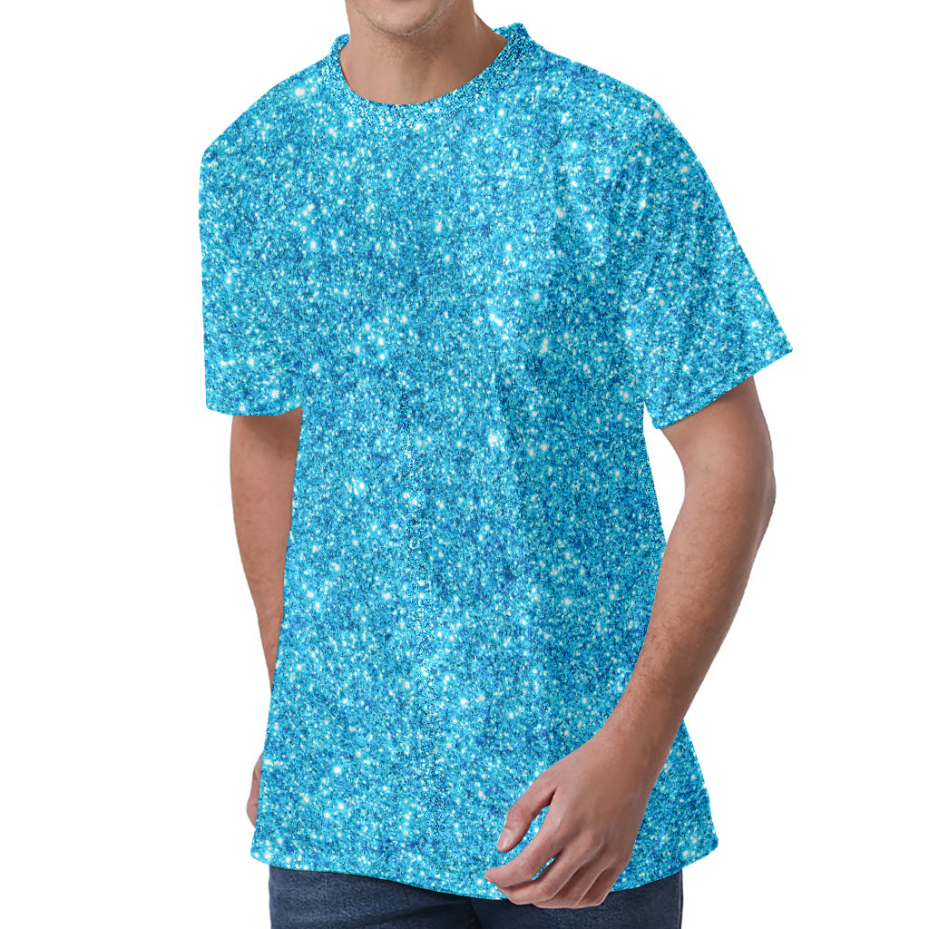 Ocean Blue (NOT Real) Glitter Print Men's Velvet T-Shirt