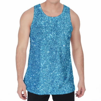 Ocean Blue (NOT Real) Glitter Print Men's Velvet Tank Top