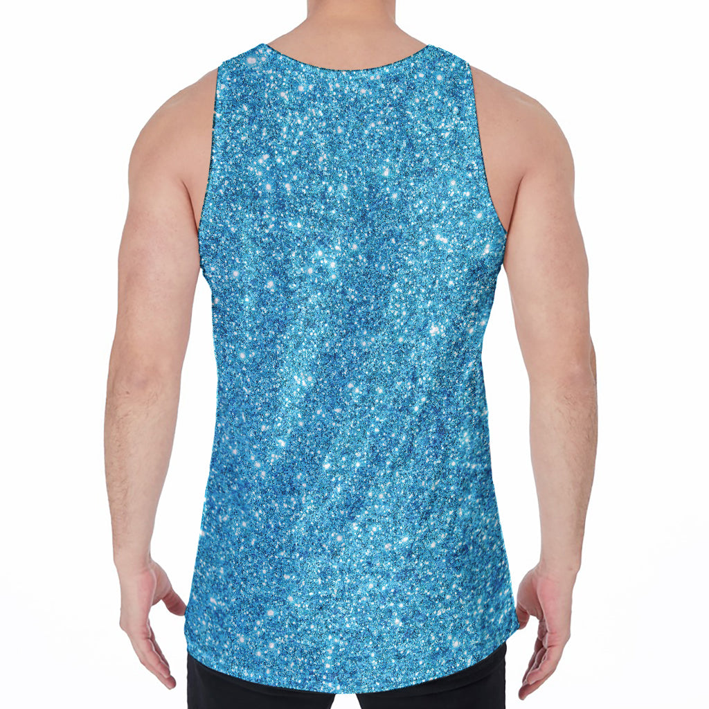 Ocean Blue (NOT Real) Glitter Print Men's Velvet Tank Top