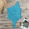 Ocean Blue (NOT Real) Glitter Print One Shoulder Bodysuit