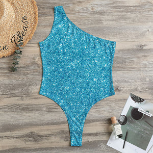 Ocean Blue (NOT Real) Glitter Print One Shoulder Bodysuit