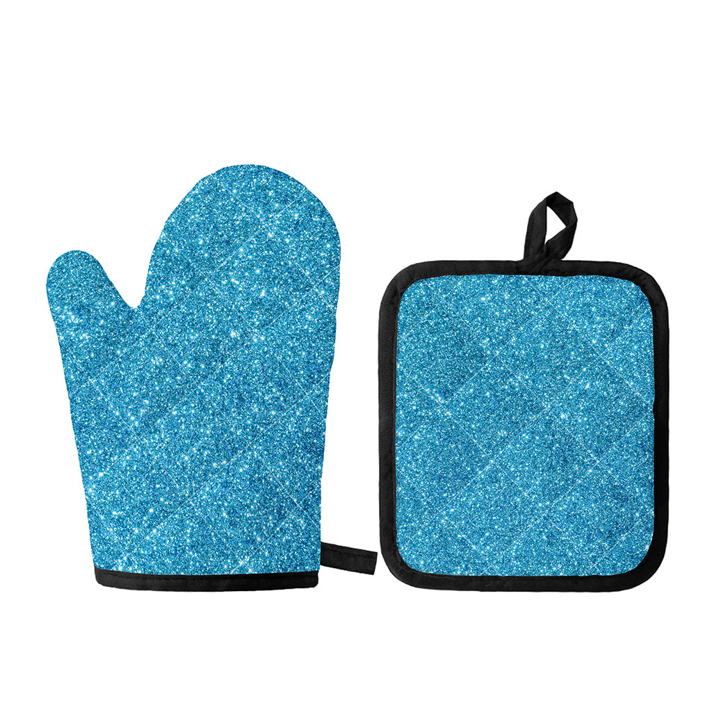Ocean Blue (NOT Real) Glitter Print Oven Mitt And Pot Holder Set