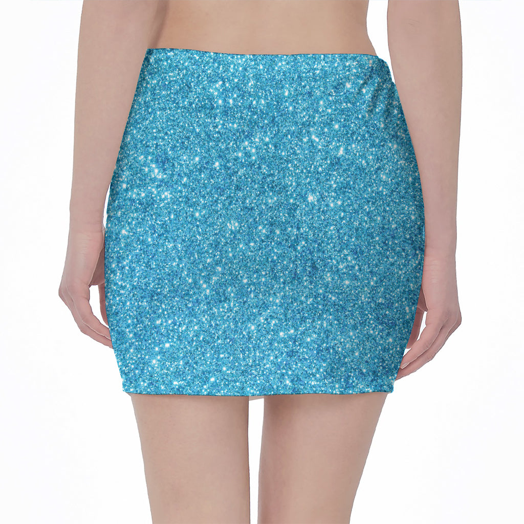 Ocean Blue (NOT Real) Glitter Print Pencil Mini Skirt