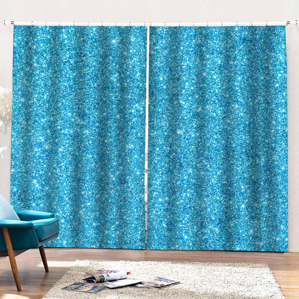 Ocean Blue (NOT Real) Glitter Print Pencil Pleat Curtains