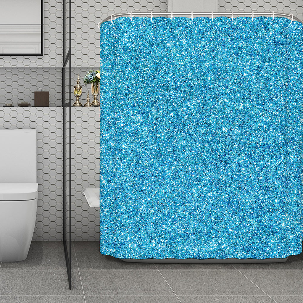 Ocean Blue (NOT Real) Glitter Print Polyester Shower Curtain