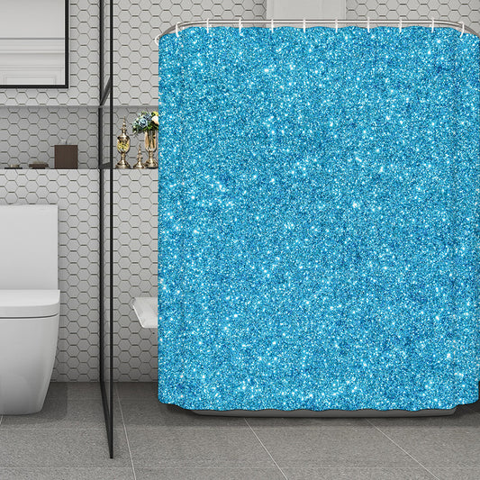 Ocean Blue (NOT Real) Glitter Print Polyester Shower Curtain