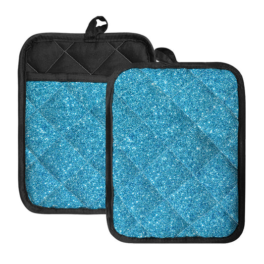 Ocean Blue (NOT Real) Glitter Print Pot Holders With Pocket