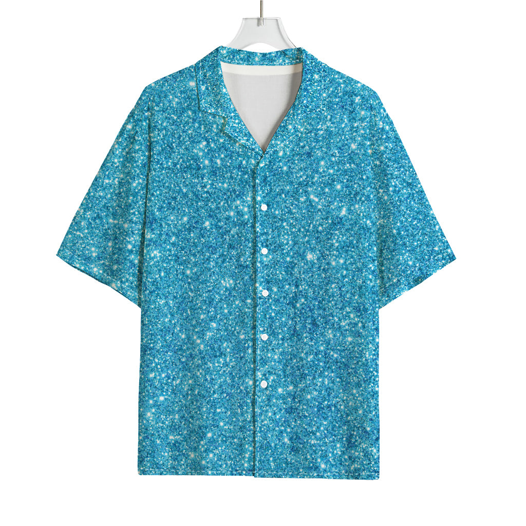 Ocean Blue (NOT Real) Glitter Print Rayon Hawaiian Shirt