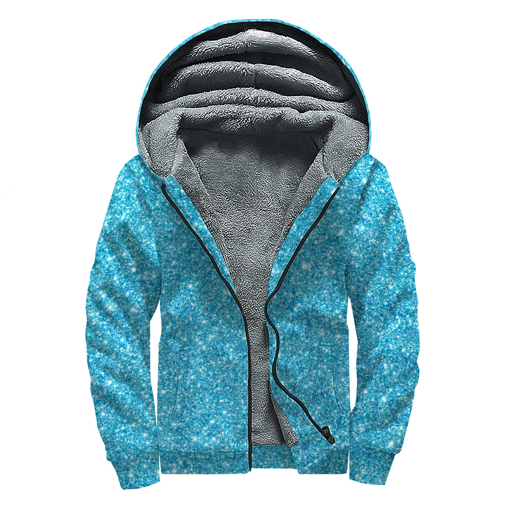 Ocean Blue (NOT Real) Glitter Print Sherpa Lined Zip Up Hoodie