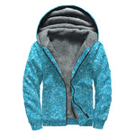 Ocean Blue (NOT Real) Glitter Print Sherpa Lined Zip Up Hoodie