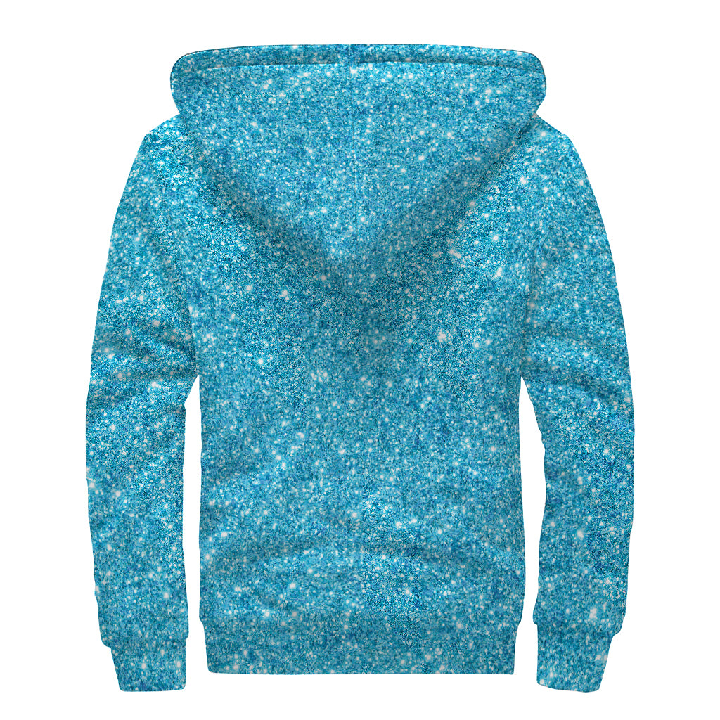 Ocean Blue (NOT Real) Glitter Print Sherpa Lined Zip Up Hoodie