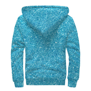 Ocean Blue (NOT Real) Glitter Print Sherpa Lined Zip Up Hoodie