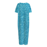 Ocean Blue (NOT Real) Glitter Print Short Sleeve Long Nightdress